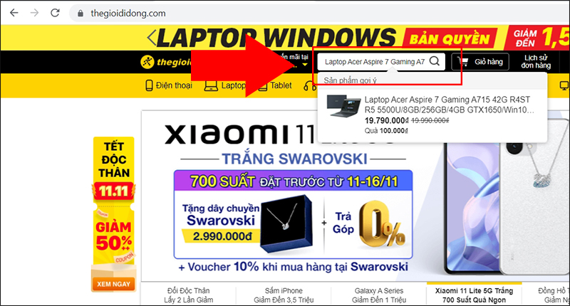 T&igrave;m kiếm sản phẩm tại TGDĐ